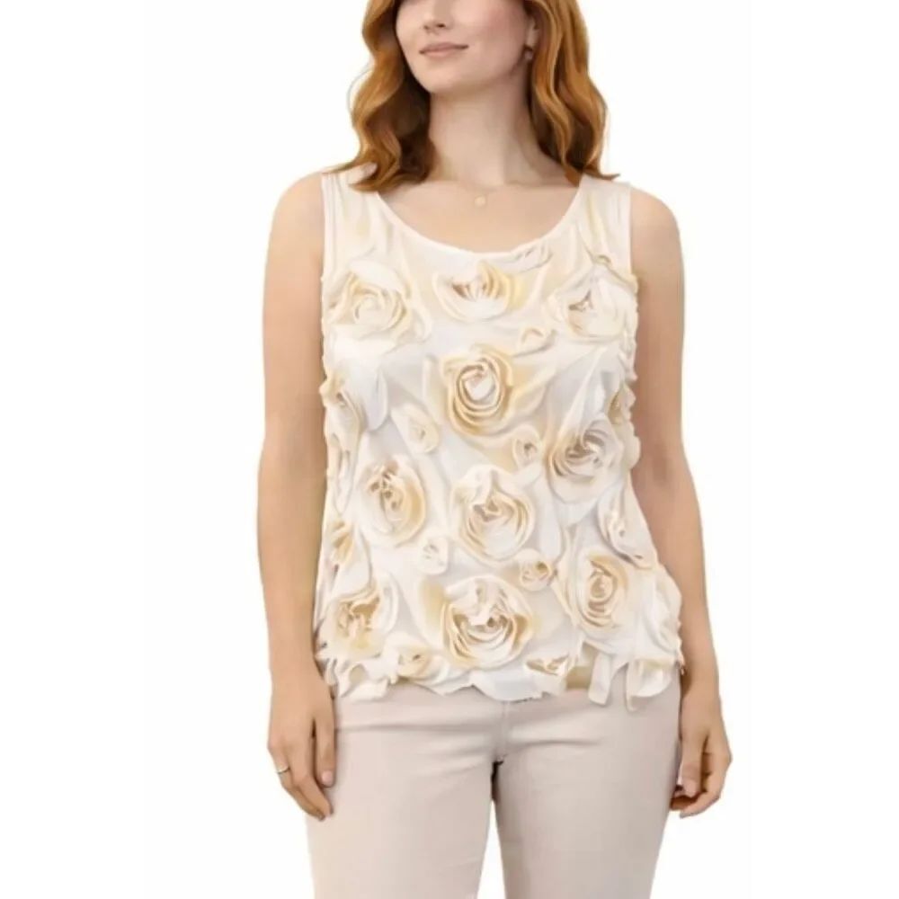 Anthropologie Yoana Baraschi ivory rosette sleeveless blouse size xs